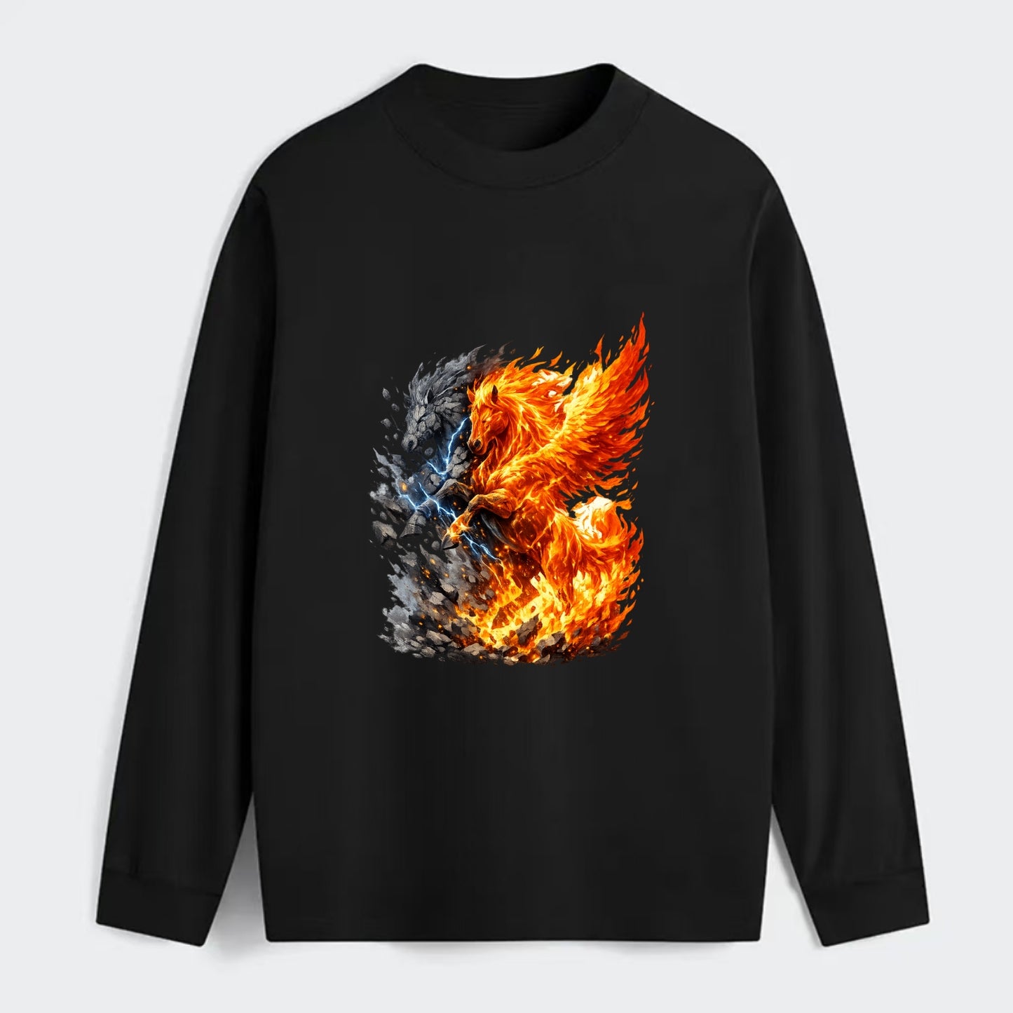 THUNDER FIRE | Horse combining lightning and flame | Electric fire | - Classic Long Sleeve Shirt - Black