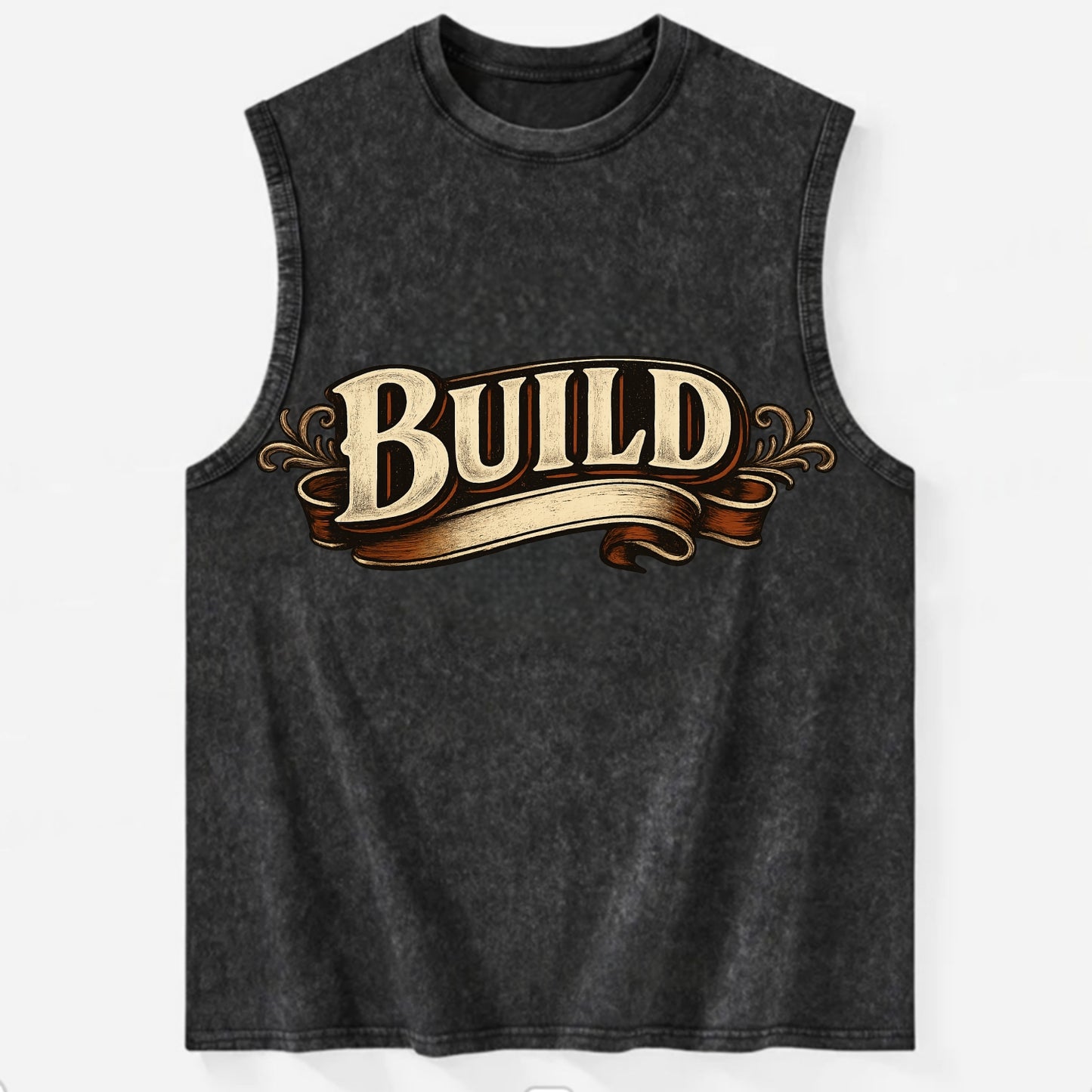 Bold typography design - "BUILD" - constructing, making real - Vintage Washed Tank - Black