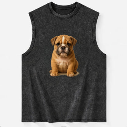 Baby Bulldog Puppy - wrinkly face, underbite, stocky body, gentle eyes, - Vintage Washed Tank - Black