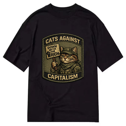CATS AGAINST CAPITALISM - cat with protest sign in red , political cat - Classic T-shirt - Black