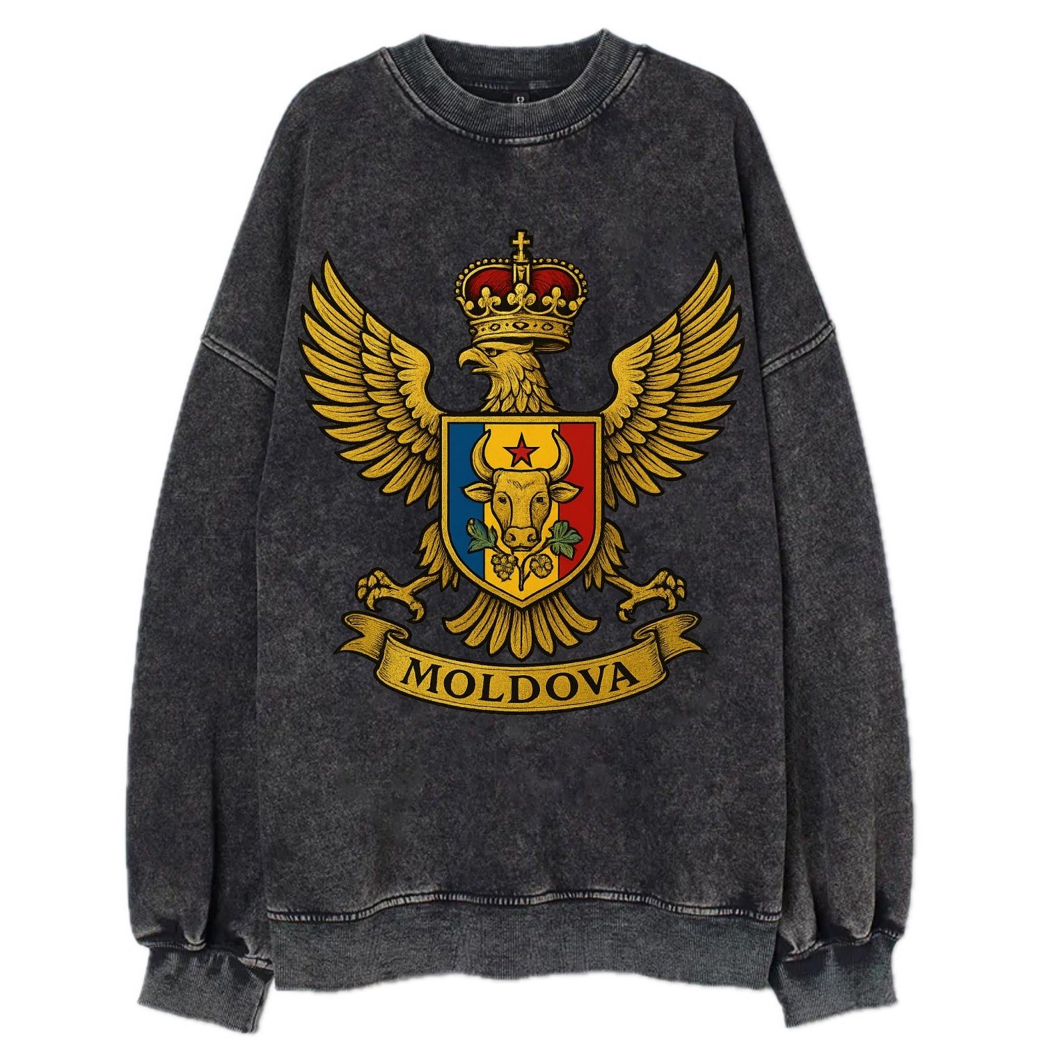 Moldova Heritage Badge  - Vintage Sweatshirt - Black