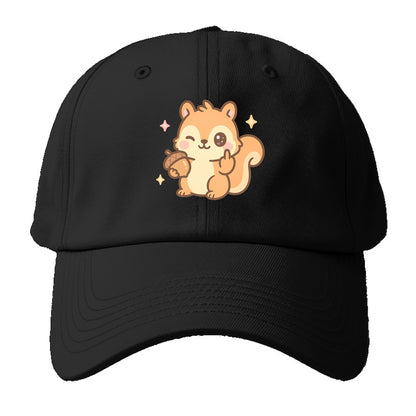 sweet squirrel holding acorn in one paw, flipping off with the other - Baseball Cap - Black