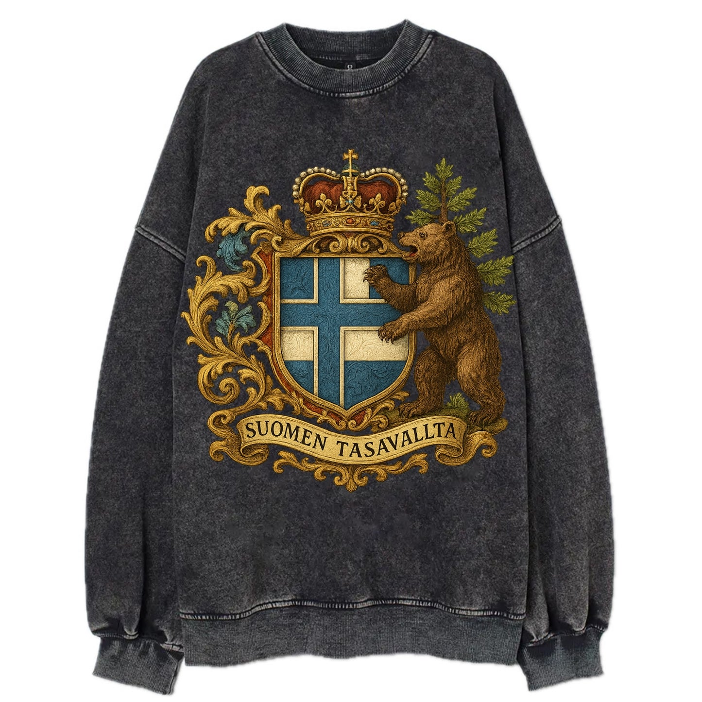 Finland Brown Bear Emblem  - Vintage Sweatshirt - Black