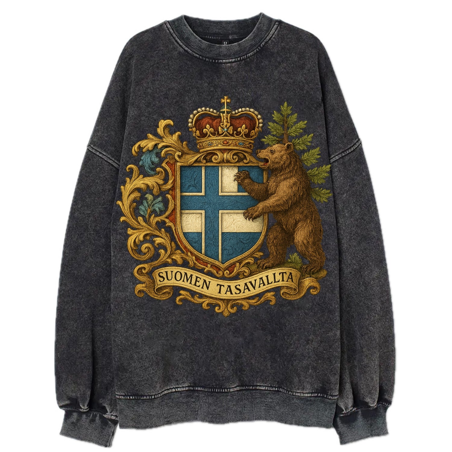 Finland Brown Bear Emblem  - Vintage Sweatshirt - Black