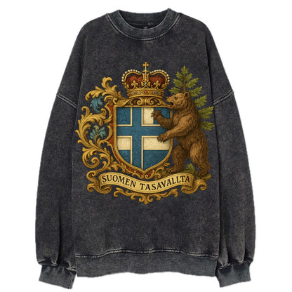 Finland Brown Bear Emblem  - Vintage Sweatshirt - Black