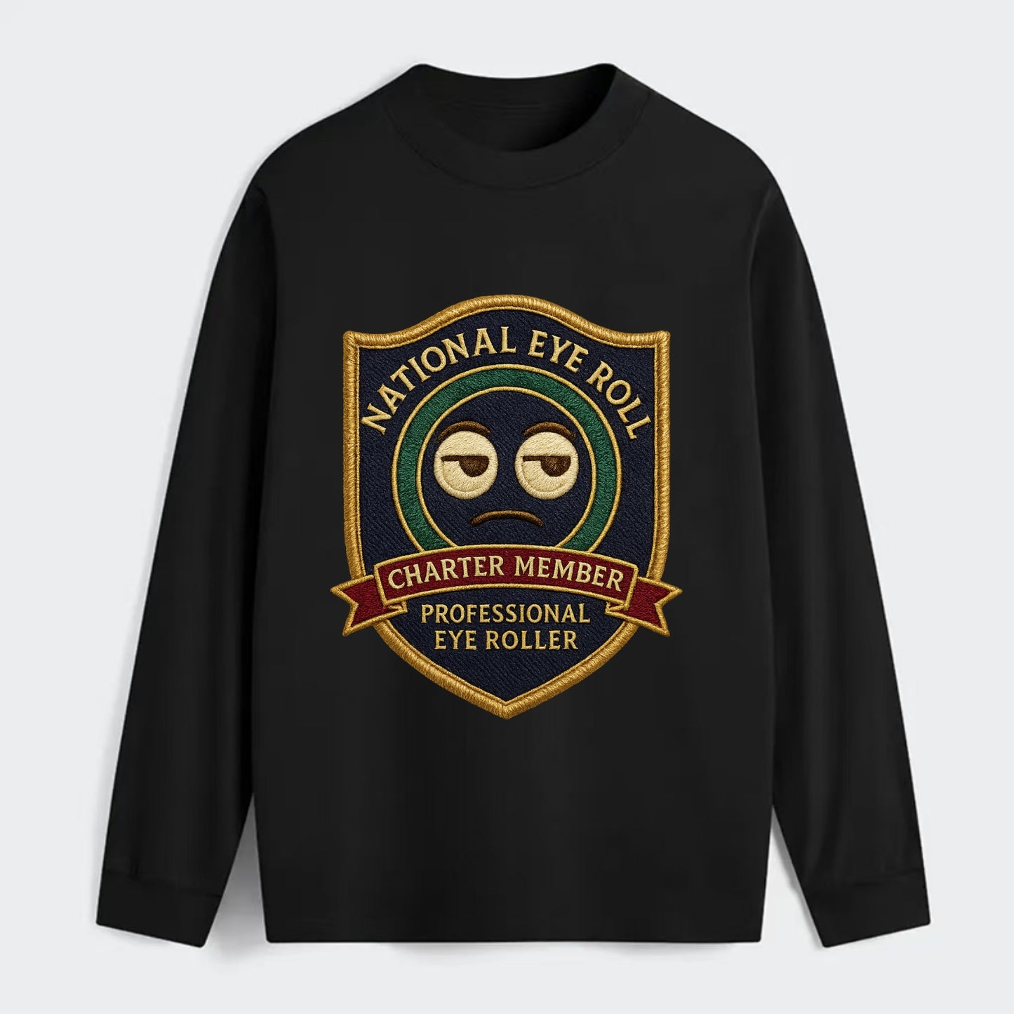 Crest with eye roll icon - "National Eye Roll Association - Charter - Classic Long Sleeve Shirt - Black