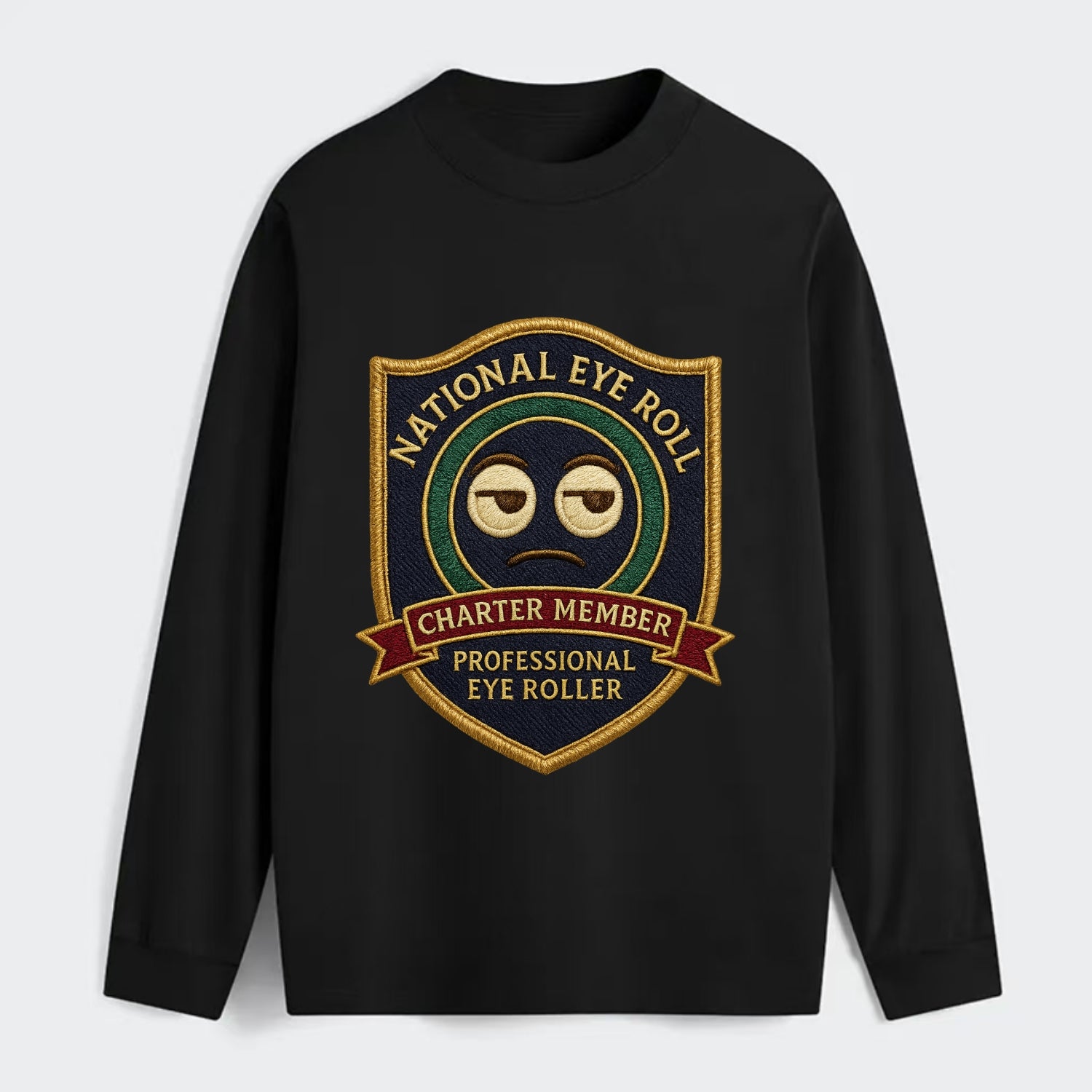 Crest with eye roll icon - "National Eye Roll Association - Charter - Classic Long Sleeve Shirt - Black