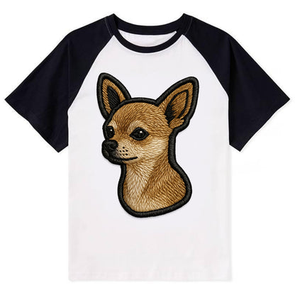 Chihuahua - Modern tiny dog logo with bo - Contrast Raglan T-shirt - Black