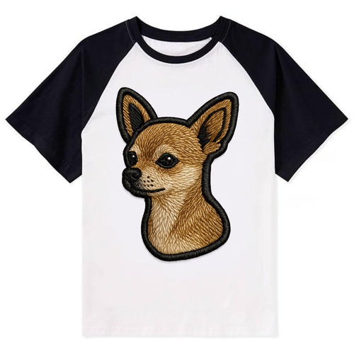 Chihuahua - Modern tiny dog logo with bo - Contrast Raglan T-shirt