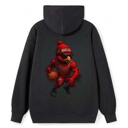Windy City Hawk wearing Bulls beanie with six rings patch and wayfarer - Classic Pullover Hoodie - Black