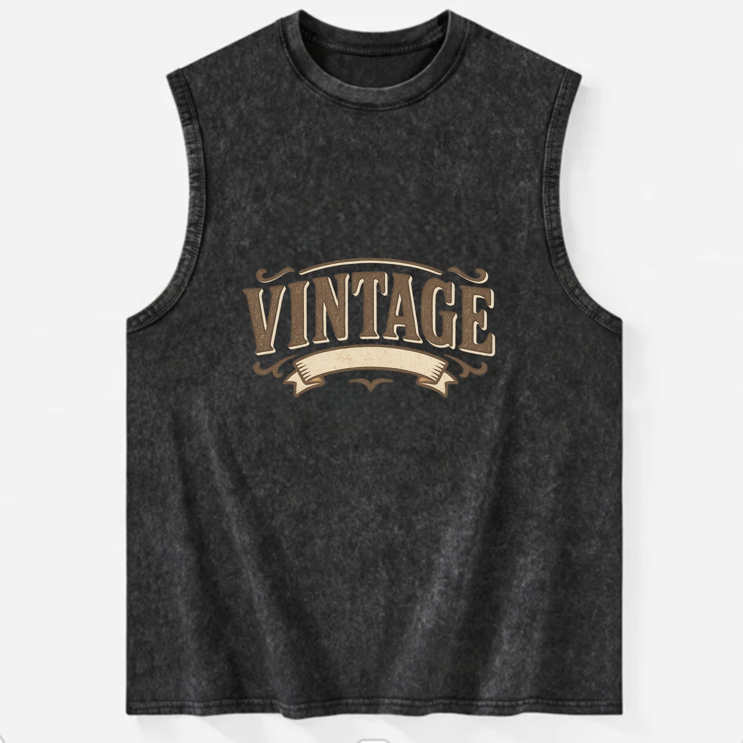 Bold typography design - "CENTERED" - aligned, focused, balanced within - Vintage Washed Tank - Black
