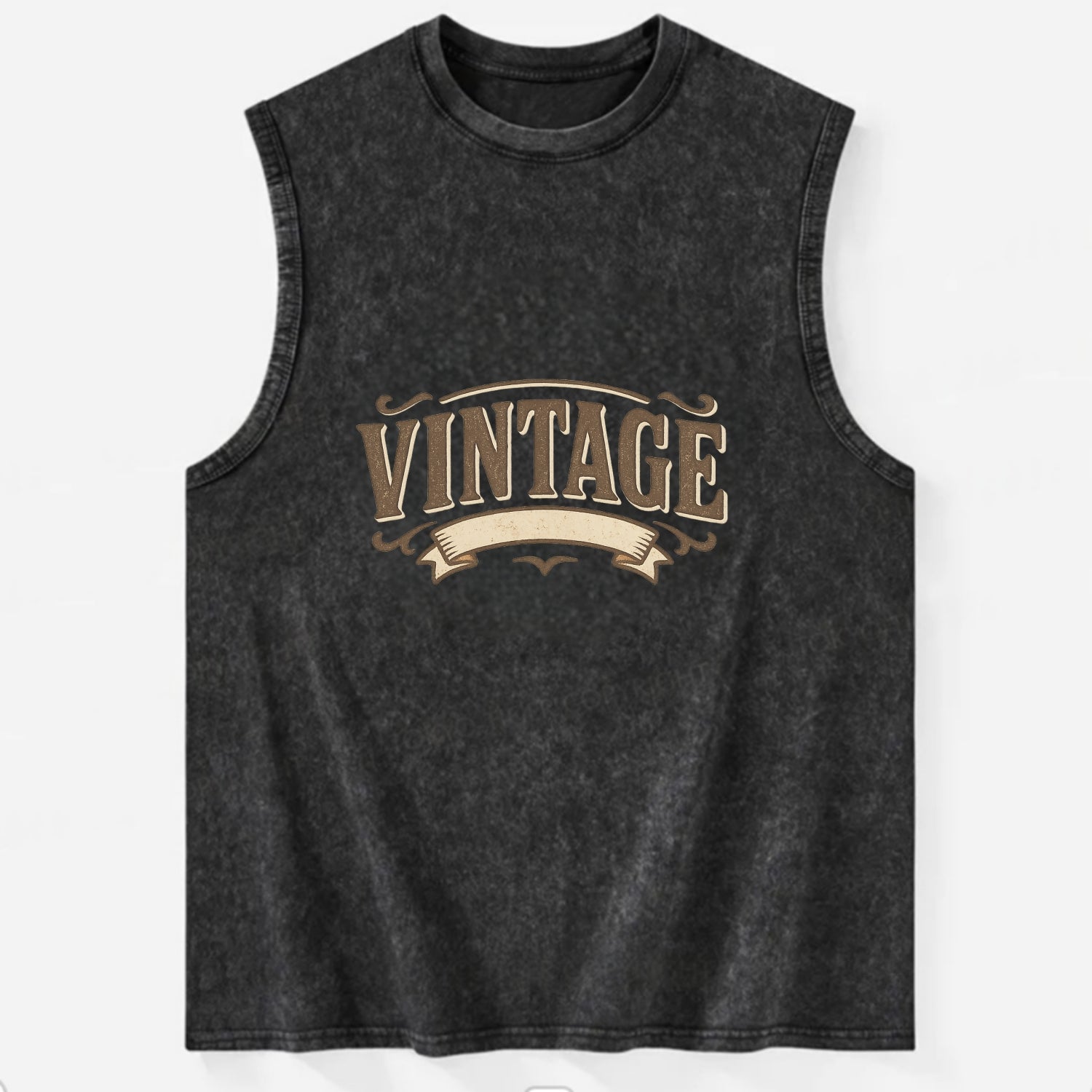 Bold typography design - "CENTERED" - aligned, focused, balanced within - Vintage Washed Tank - Black