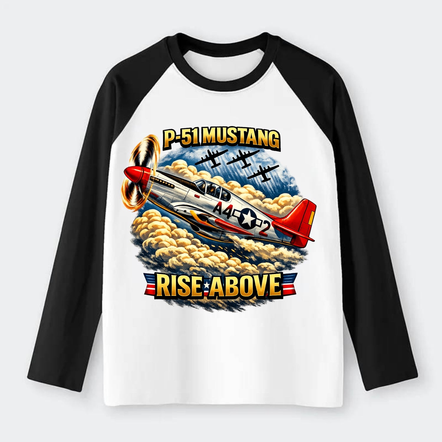 P 51 Mustang Rise Above - Raglan Long Sleeve T-Shirt - Black