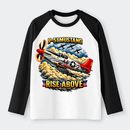 P 51 Mustang Rise Above - Raglan Long Sleeve T-Shirt - Black