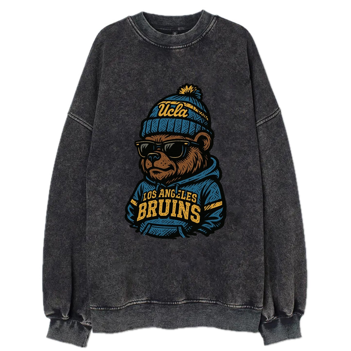 Los Angeles Bruin wearing UCLA beanie with script patch - Vintage Sweatshirt - Black