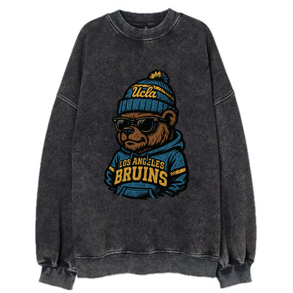 Los Angeles Bruin wearing UCLA beanie with script patch - Vintage Sweatshirt - Black