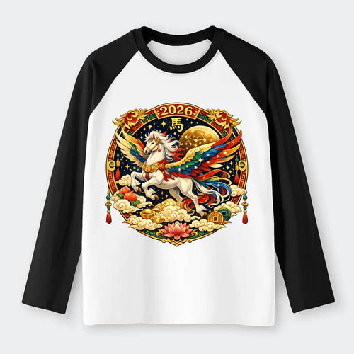 CELESTIAL HORSE | Heavenly horse among clouds and stars | Wings of - Raglan Long Sleeve T-Shirt