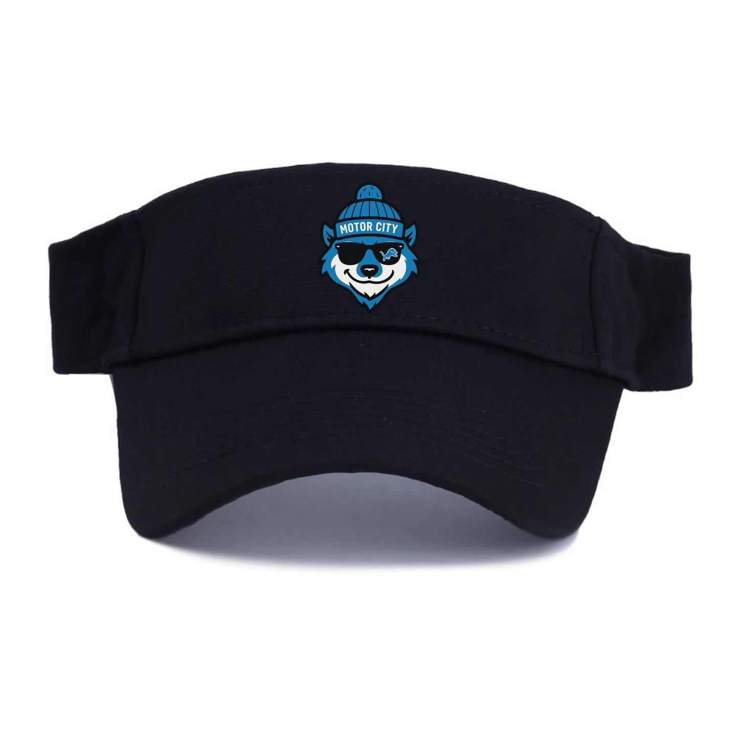 Motor City Wolverine wearing Lions beanie with gear patch and wayfarer sunglasses - Visor - Black