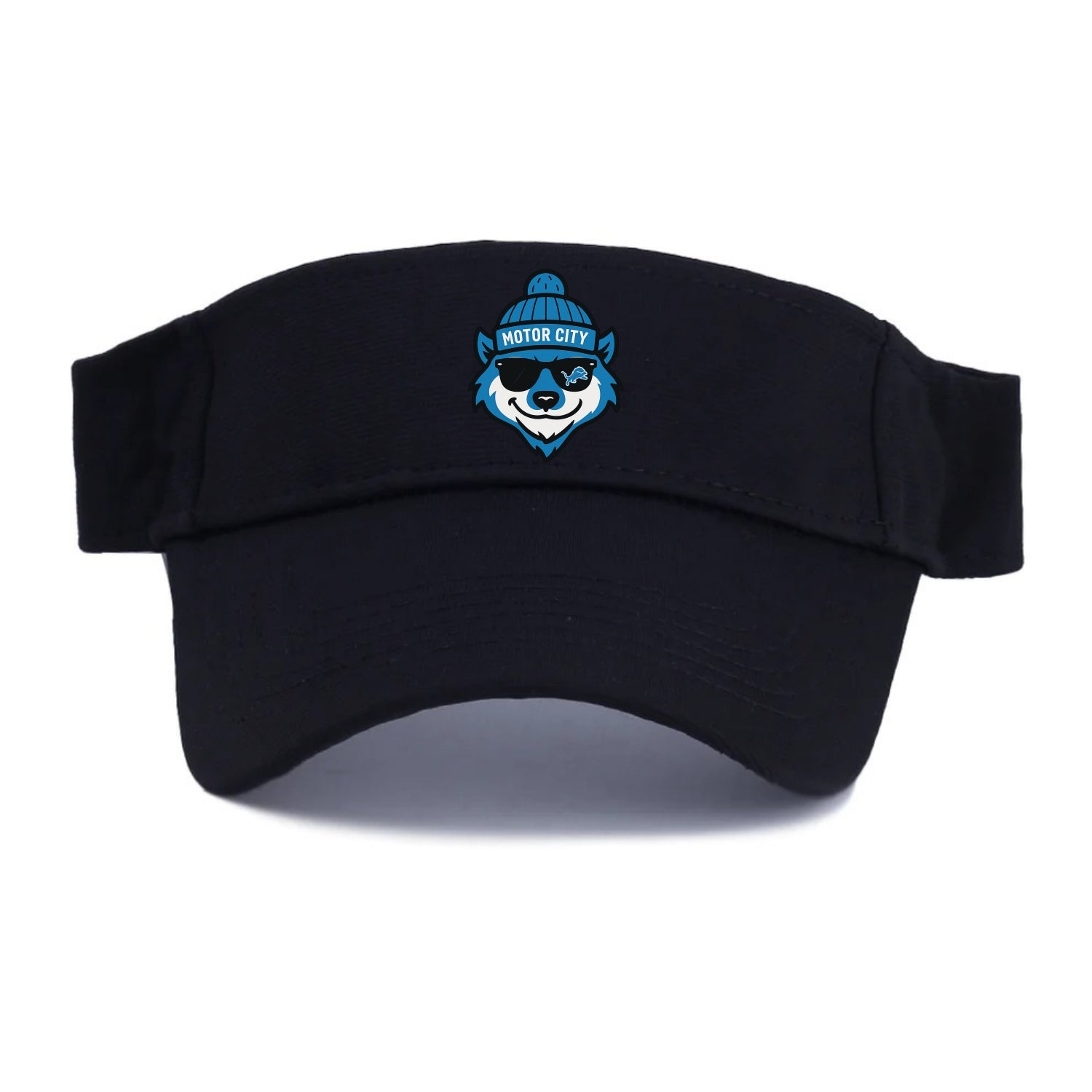 Motor City Wolverine wearing Lions beanie with gear patch and wayfarer sunglasses - Visor - Black