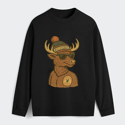 Edmonton Elk wearing Edmonton beanie with pom pom and wayfarer - Classic Long Sleeve Shirt - Black