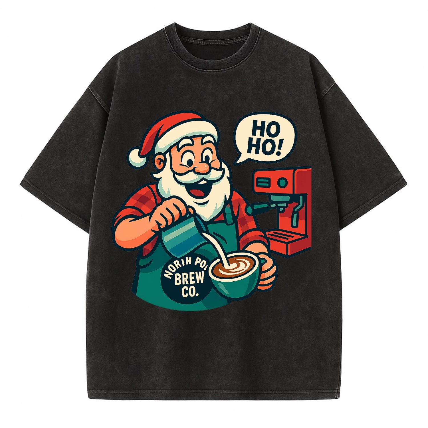 Santa Barista - Vintage T-shirt - Black