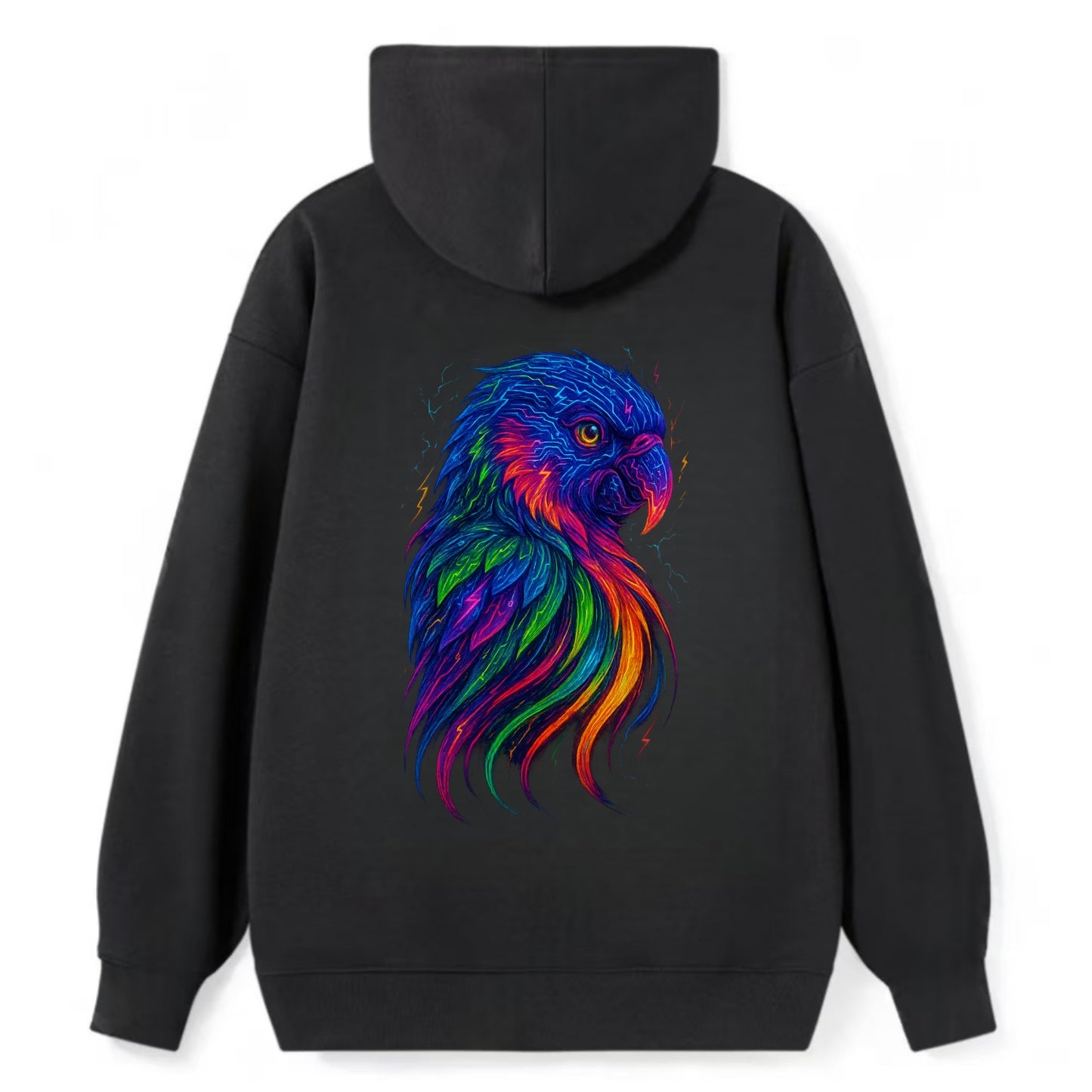 Vibrant parrot with feathers flowing into tropical rainbow streams, every - Classic Pullover Hoodie - Black