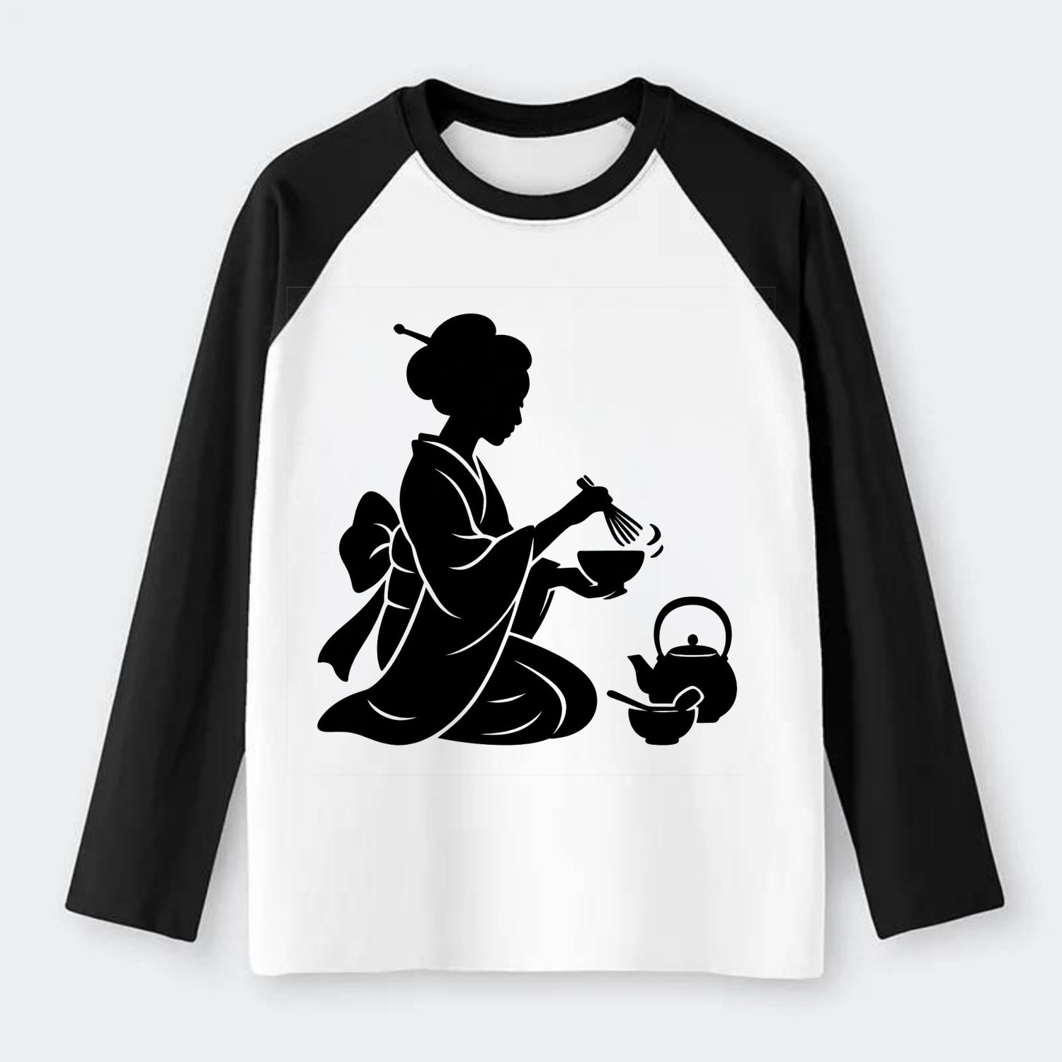 Geisha traditional tea ceremony - Raglan Long Sleeve T-Shirt - Black
