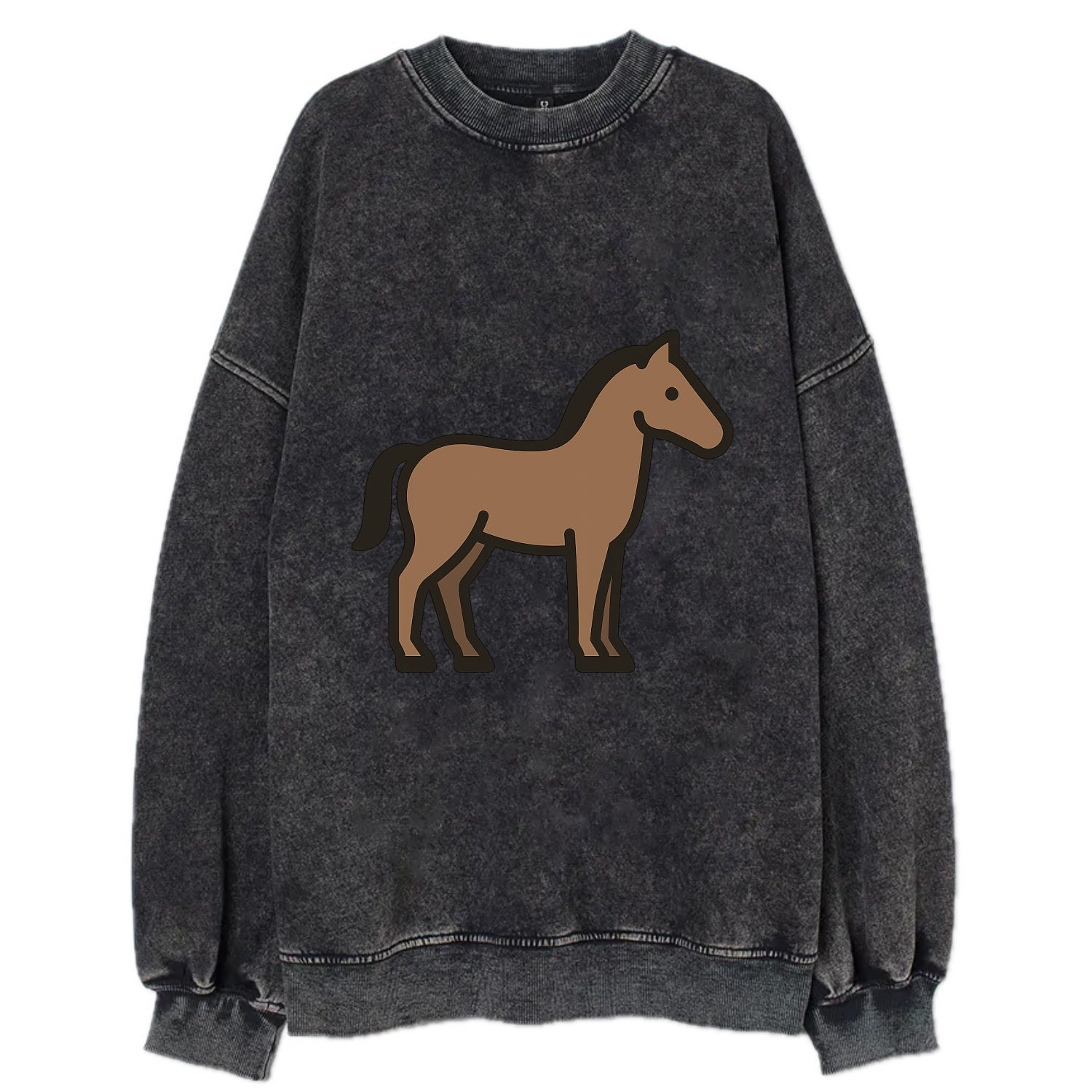 Horse - Brown standing pose flat side profile - Vintage Sweatshirt - Black