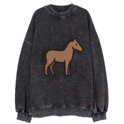 Horse - Brown standing pose flat side profile - Vintage Sweatshirt - Black