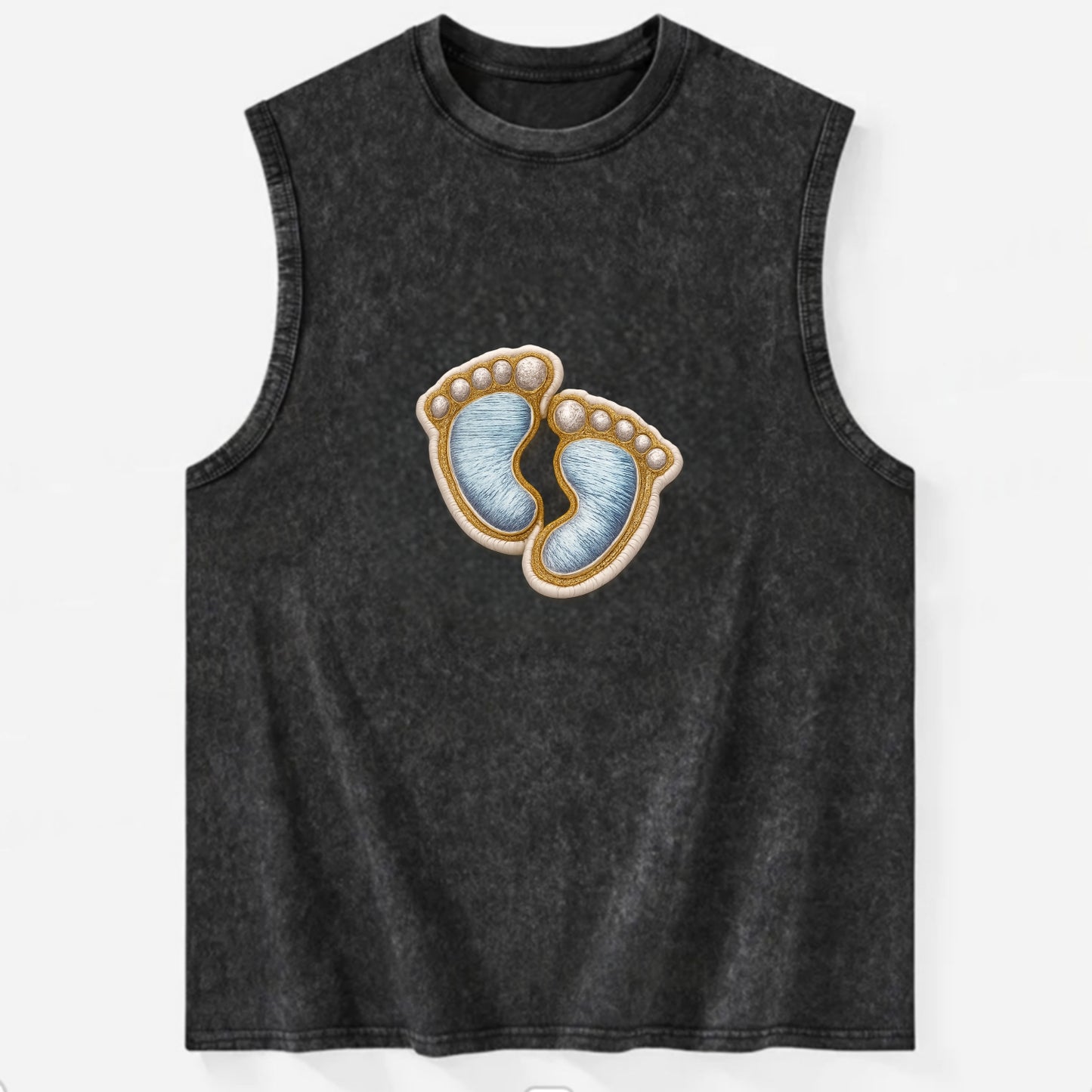 BABY FOOTPRINTS - tiny feet in pink or blue , newborn - Vintage Washed Tank - Black