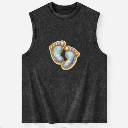 BABY FOOTPRINTS - tiny feet in pink or blue , newborn - Vintage Washed Tank - Black