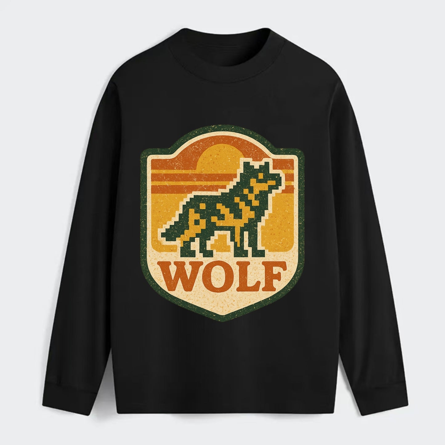 Digital Pixel Wolf  - Classic Long Sleeve Shirt - Black