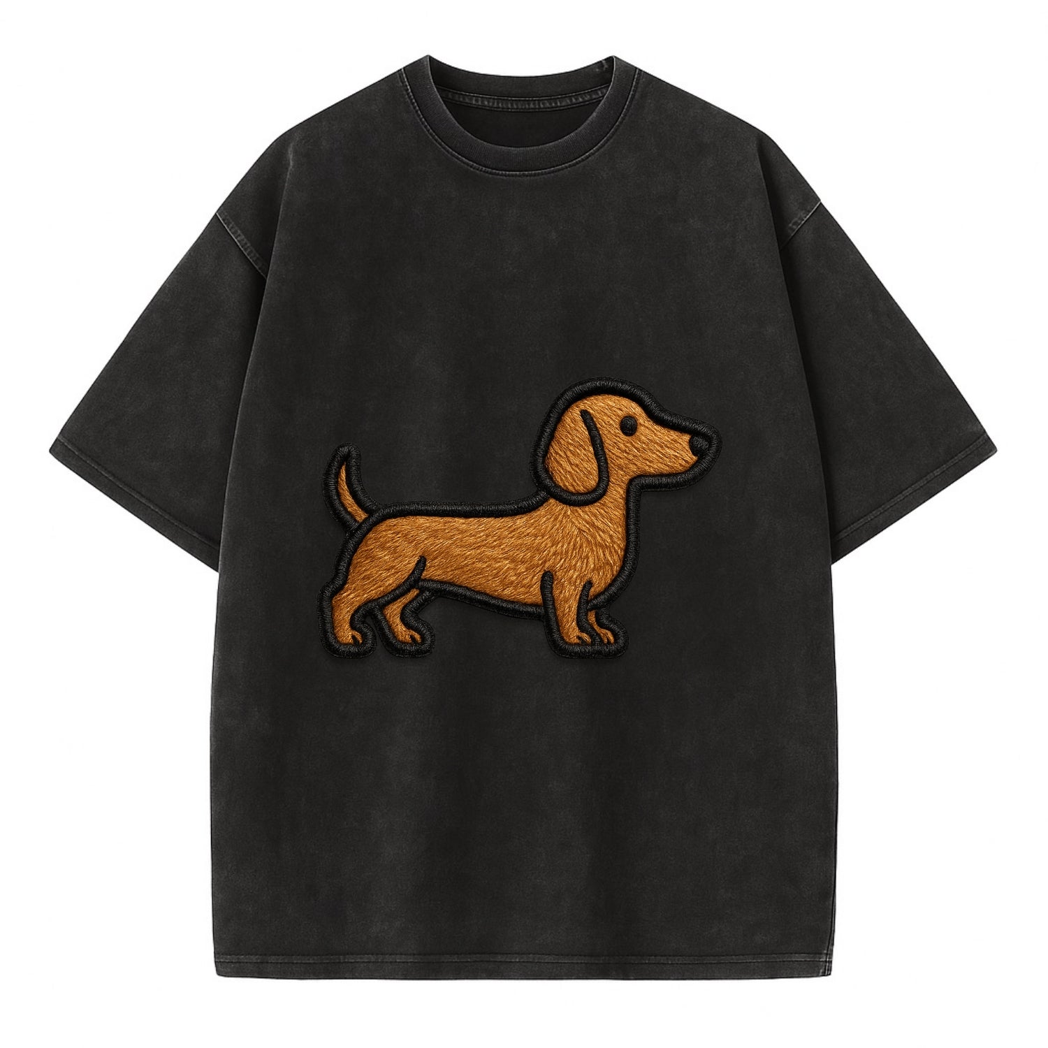 Dachshund - Modern elongated silhouette - Vintage T-shirt - Black