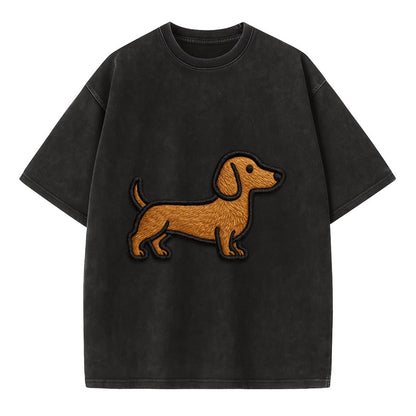 Dachshund - Modern elongated silhouette - Vintage T-shirt - Black