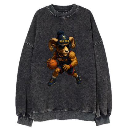 Mile High Bighorn wearing Nuggets beanie with mountain patch and wayfarer - Vintage Sweatshirt - Black
