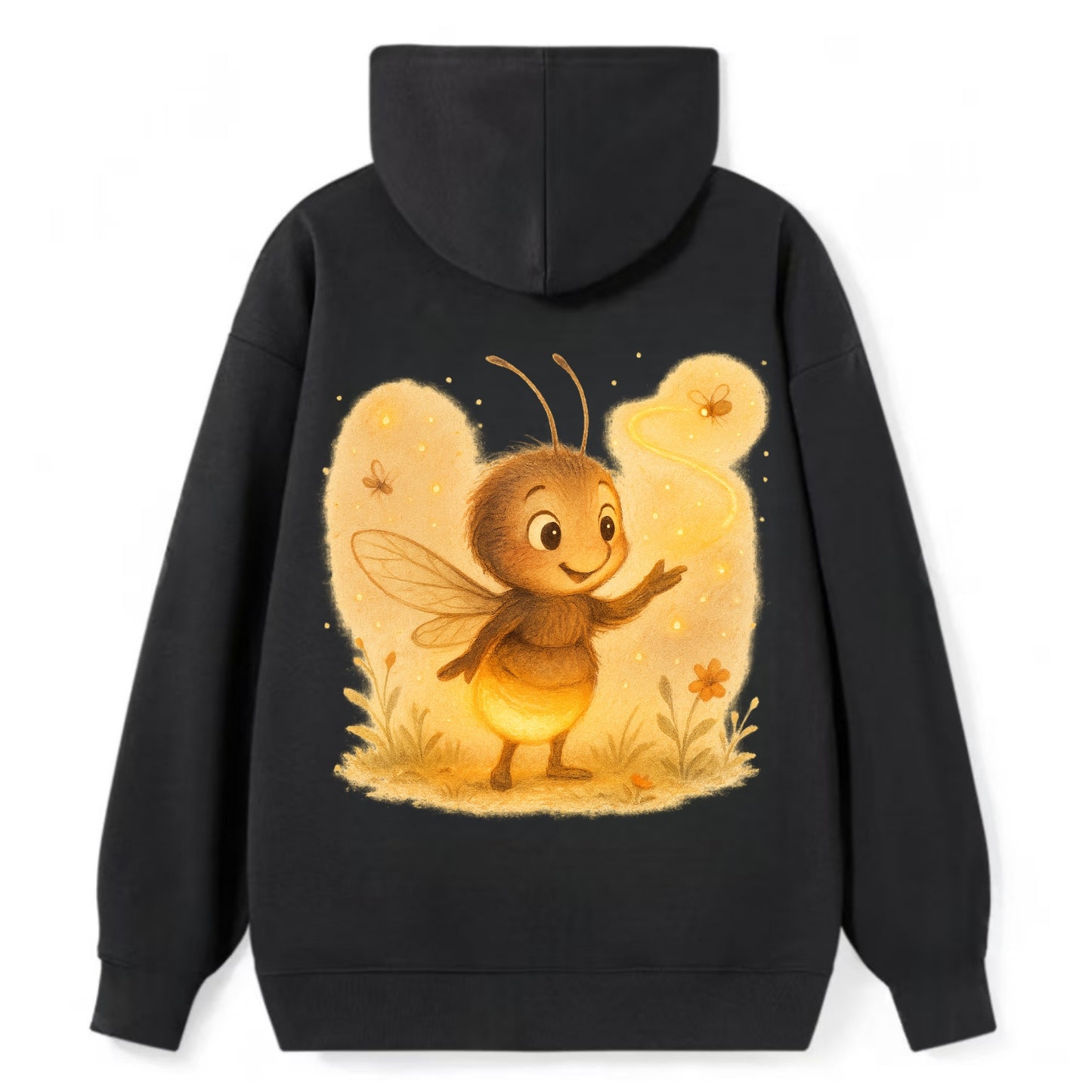 Firefly choreographer arranging synchronized light patterns over a meadow - Classic Pullover Hoodie - Black