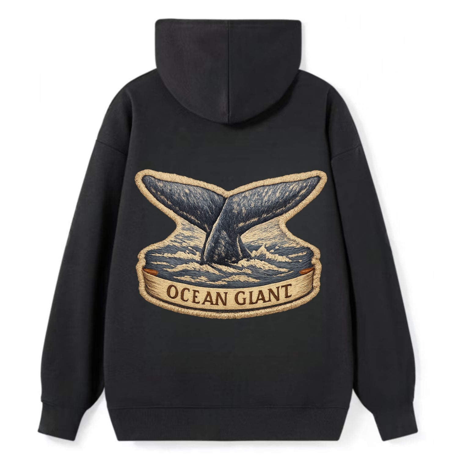 WHALE TAIL - diving whale in blue and gray , ocean giant - Classic Pullover Hoodie - Black