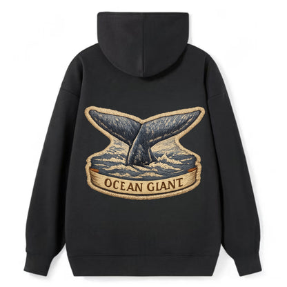 WHALE TAIL - diving whale in blue and gray , ocean giant - Classic Pullover Hoodie - Black