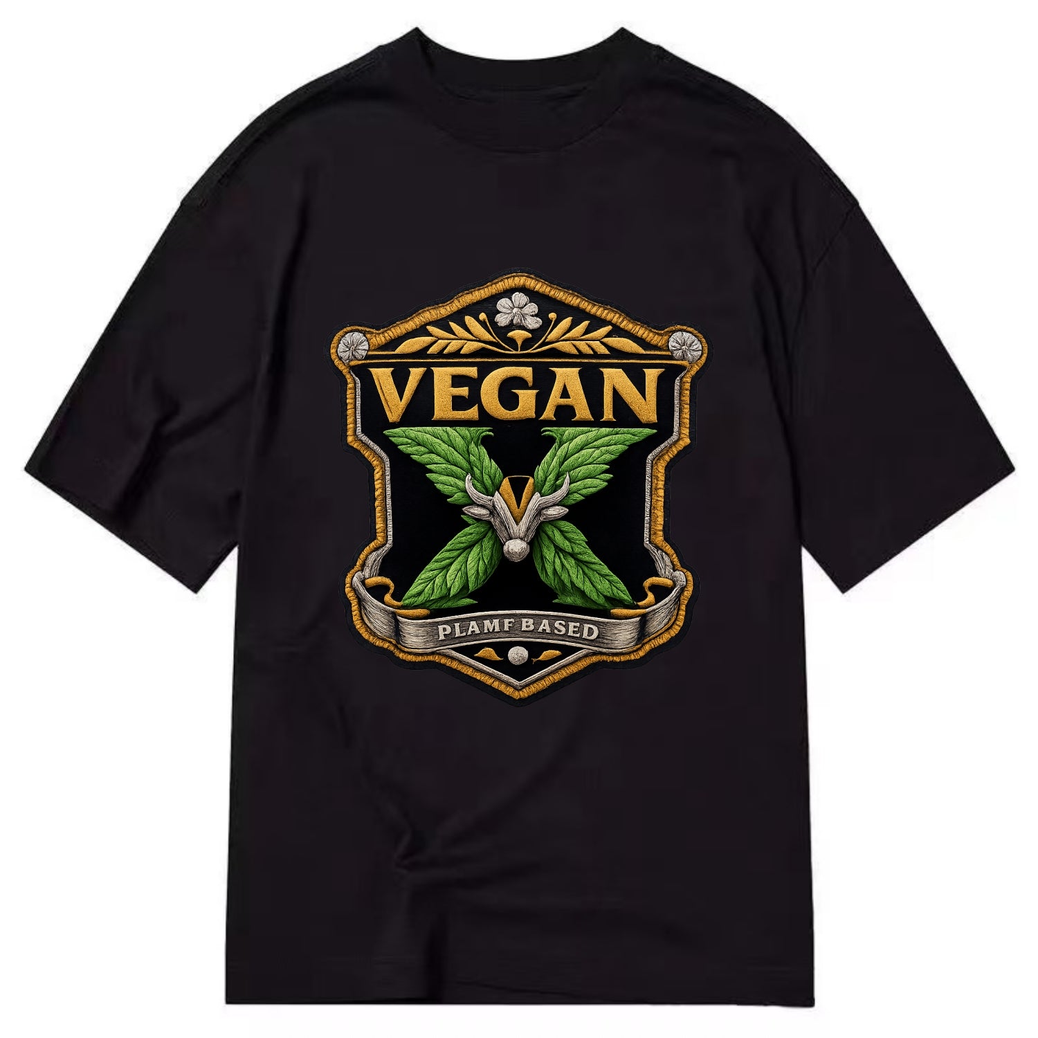 VEGAN X - plant-based symbol in green , animal rights - Classic T-shirt - Black