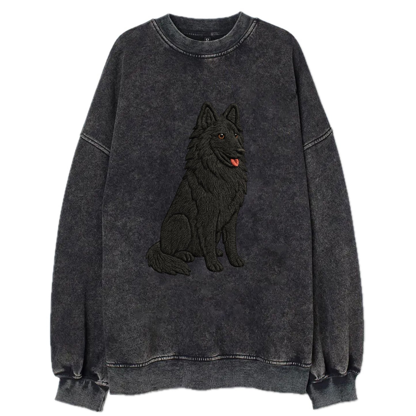 Belgian Sheepdog - Black long-haired embroidered pose - Vintage Sweatshirt - Black