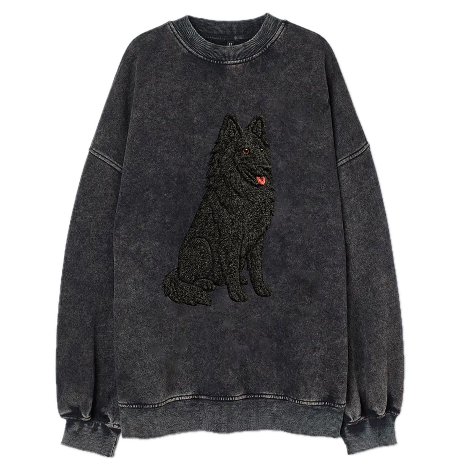 Belgian Sheepdog - Black long-haired embroidered pose - Vintage Sweatshirt - Black