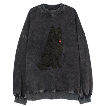 Belgian Sheepdog - Black long-haired embroidered pose - Vintage Sweatshirt - Black