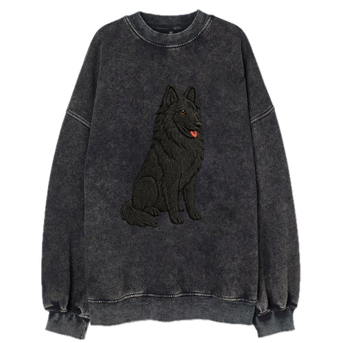 Belgian Sheepdog - Black long-haired embroidered pose - Vintage Sweatshirt