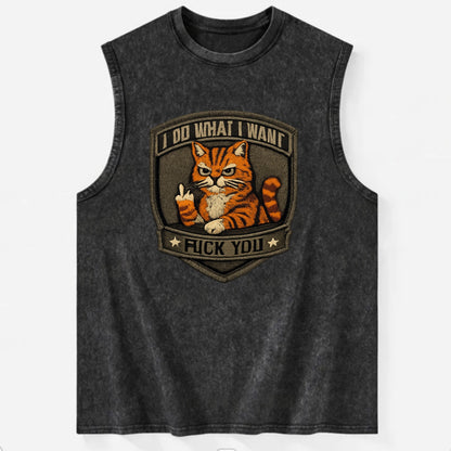 I DO WHAT I WANT CAT - sassy cat in orange , feline attitude - Vintage Washed Tank - Black