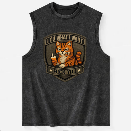 I DO WHAT I WANT CAT - sassy cat in orange , feline attitude - Vintage Washed Tank