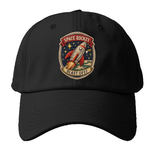 RETRO ROCKET - 1950s space rocket in silver and red , atomic age - Baseball Cap For Big Heads - Black
