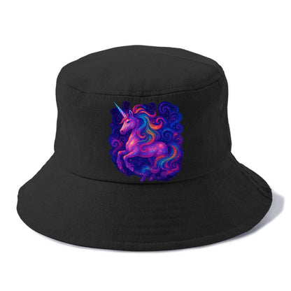 Magical unicorn with flowing rainbow gradient mane, iridescent horn with spiral light - Bucket Hat - Black