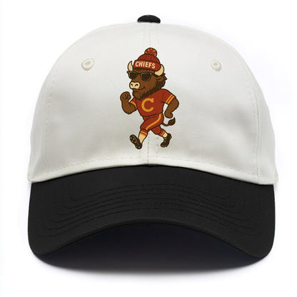 KC Bison wearing Chiefs beanie with arrowhead patch and wayfarer sunglasses - Two Tone Cap - Black