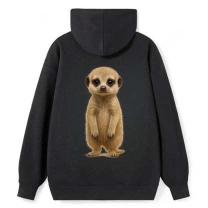 Baby Meerkat - tan fur, dark eye patches, alert stance, bright eyes, - Classic Pullover Hoodie - Black