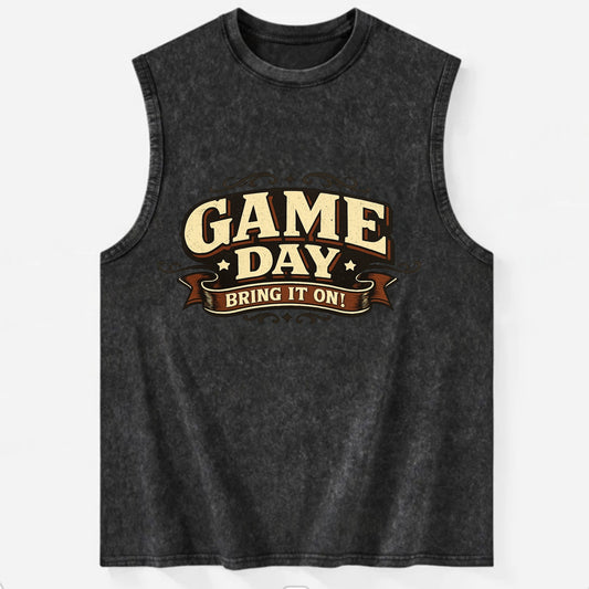 Bold typography design - "GAME DAY" - competition ready, bring it on - Vintage Washed Tank - Black